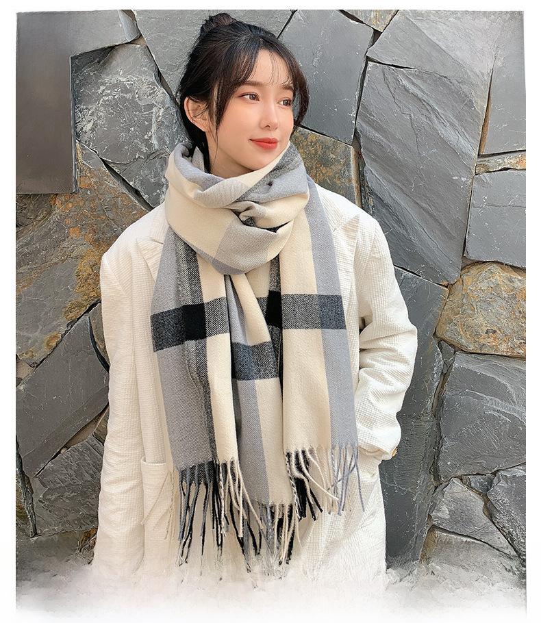 Product Introduction of New Plaid Scarf Women's Japanese and Korean Style Sweet Warm Scarf Fashion Shawl Autumn and Winter Artificial Cashmere Scarf enamel  pins selendang  bahu  klasik 22
