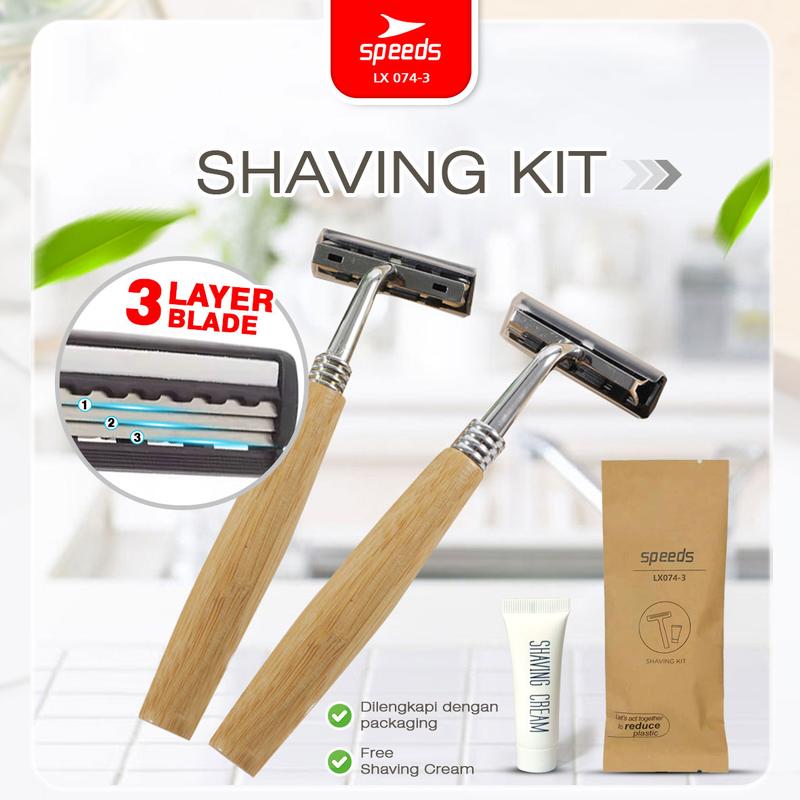 SPEEDS Shaving Kit Hotel 3 Mata Pisau Cukur Shaving Praktis Jenggot Kumis Cream Alat Cukur 074-3 1