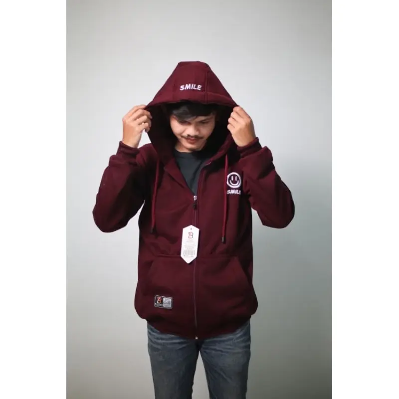 Jaket Hoodie Zipper Bordir Smile Distro Nyaman  Kerah Remaja Keren 5