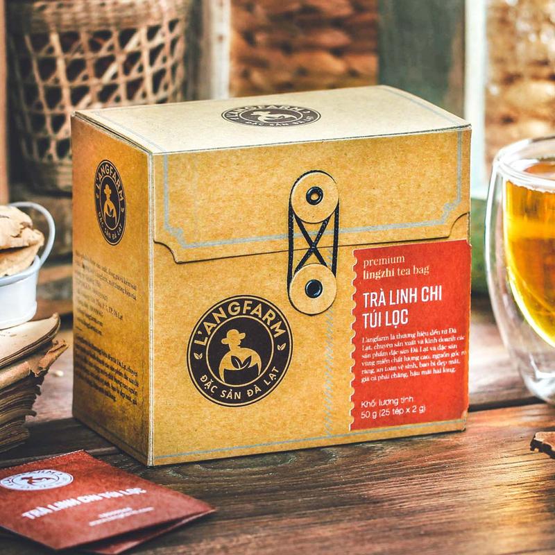 Trà linh chi túi lọc Langfarm - Thảo mộc cho sức khoẻ thơm dịu vị thiên nhiên sản xuất tại Đà Lạt - Mẫu kraft 25 tép