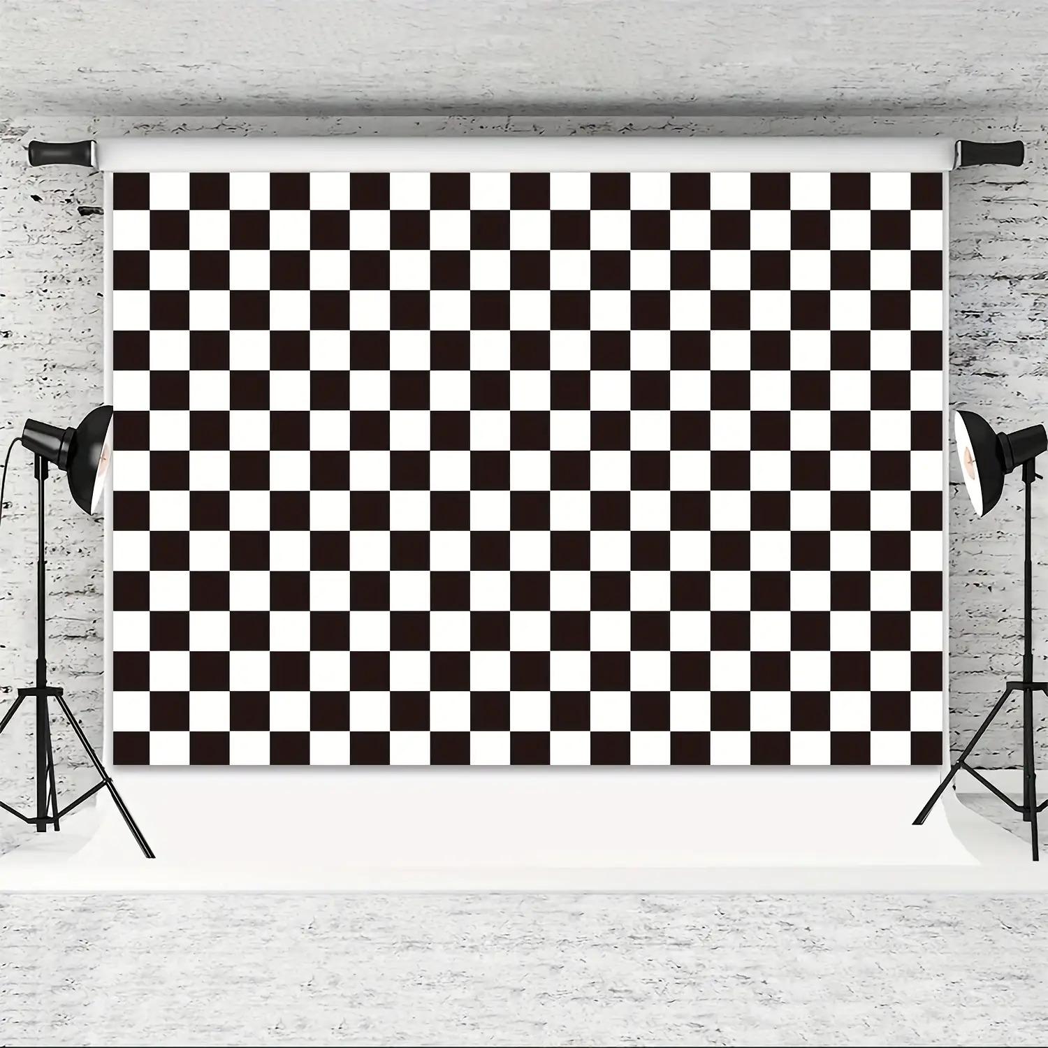 1pc, 213.36X152.4cm Black And White Racing Checkers Texture Grid ...