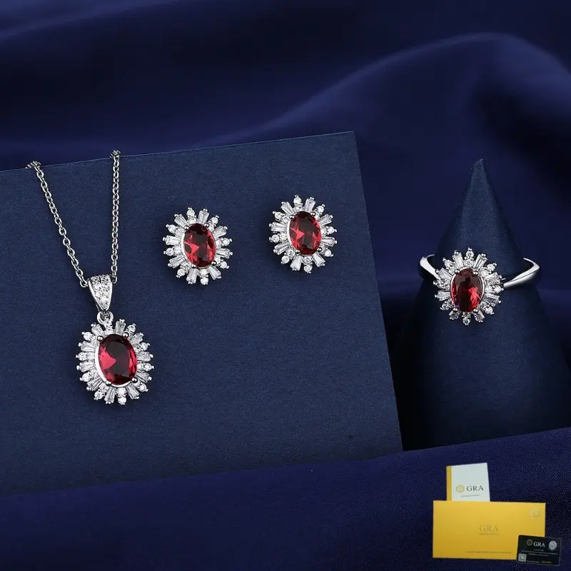 [with Gra Certificate] Elegant Ruby Necklace Red Pendant Ring Stud Earrings Fine Jewelry