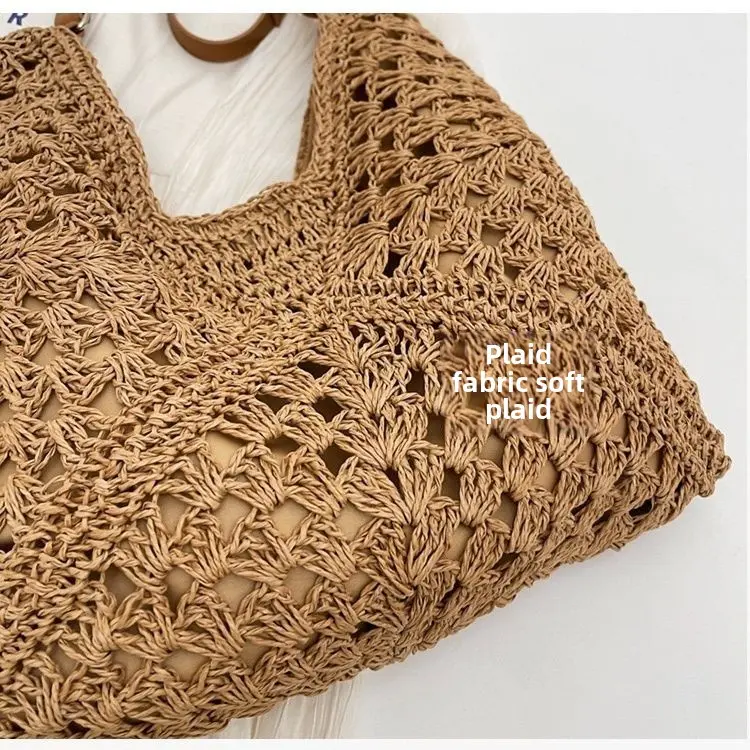 Túi Tote, Phong Cách Mới, Thiết Kế Khoét Lỗ Và Dệt, Chất Liệu Rơm Đi Biển, Dễ Phối Đồ, Đeo Một Bên Vai, Túi Sức Chứa Lớn 4