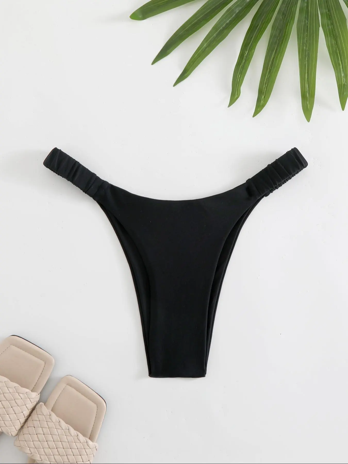 Women's Drop Waist High Cut Swim Thong, Casual Solid Low Rise Swimwear Bottom,  Women's Swimwear for Beach Swimming
