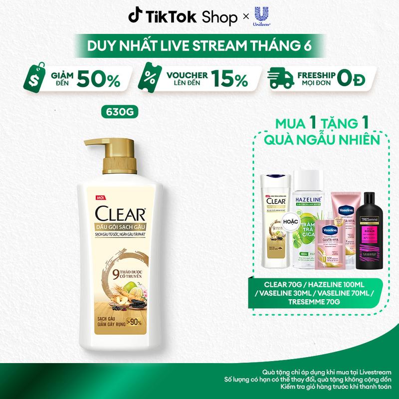 Dầu Gội CLEAR 9 Thảo Dược Cổ Truyền Hỗ Trợ Chăm Sóc Tóc Giảm Gãy Rụng - Phù Hợp Cho Mọi Loại Da Đầu 630G [1]