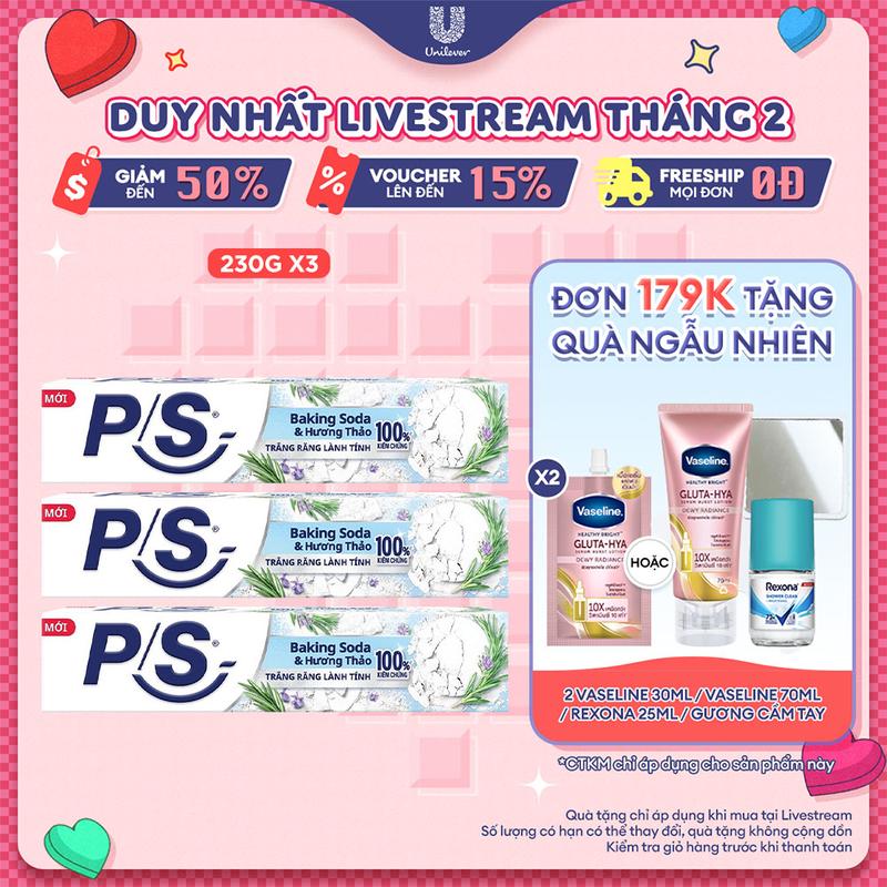 Combo 3 Kem đánh răng P/S Baking Soda Hương Thảo Hỗ Trợ Trắng Răng Tự Nhiên 230g/hộp [1]