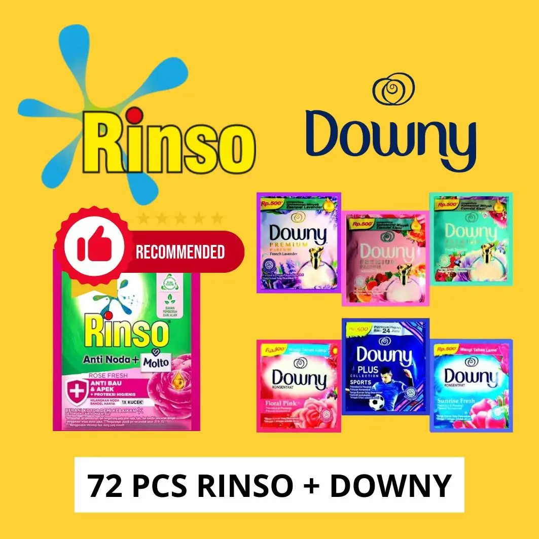 paket selingkuh rinso 36 pcs dan downy 36 pcs total 72 pcs (500an)