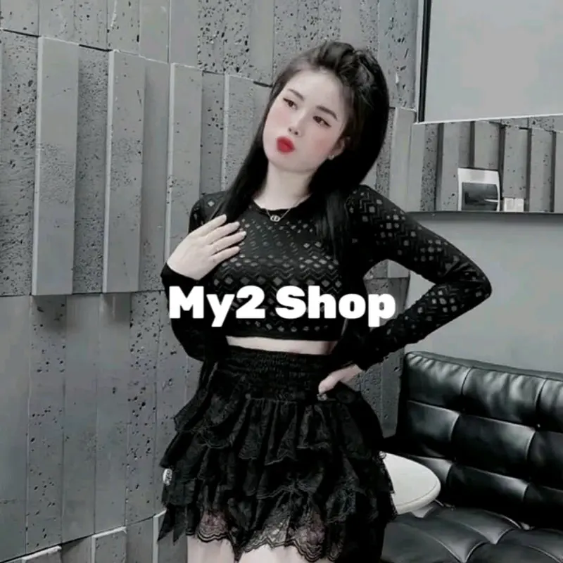 Set áo croptop ren và chân váy ren tầng cho cô nàng cá tính Nữ botieuthu dothudong Women vest len a sweater sét quần phối phông setbo 3mon đồ 4