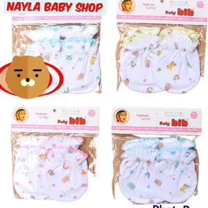 Sarung Tangan BIB Renda Putih Print /Sarung Tangan Kaki Bayi Newborn SNI
