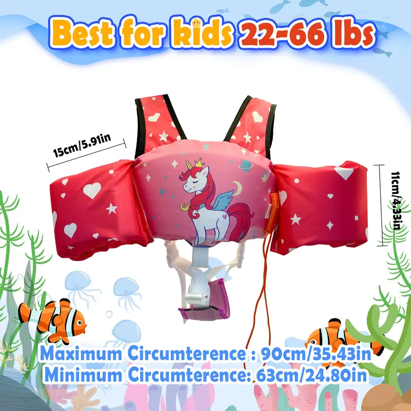 Product Introduction of Cartoon Pattern Swim Vest, Removable Kids Swim Vest with Crotch Strap & Shoulder Harness Arm Wings, Swimming Accessories for Boys & Girls 6