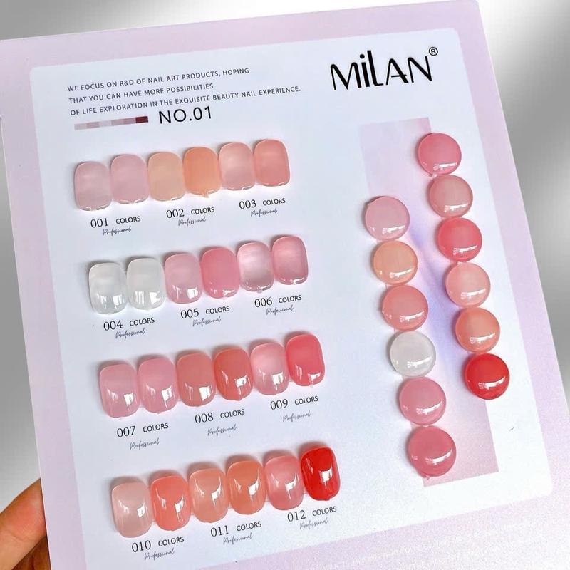 Set sơn gel Milan 12 màu Tone Thạch nâu- hồng-pastel Tặng kèm bảng màu