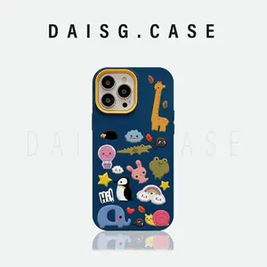 DAISG CASE mobile phone case for iPhone11 13 12 14 15 16 Pro MAX 7 8 6 6 S Plus XR XS MAX 7Plus 8Plus SE three-in-one liquid silicone creative Critter Patch Navy mobile phone case