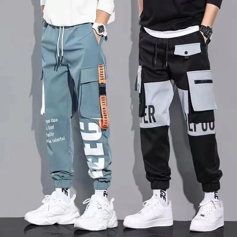 Men's running pants men's casual fashion Korean version of the sports multi-pocket work pants