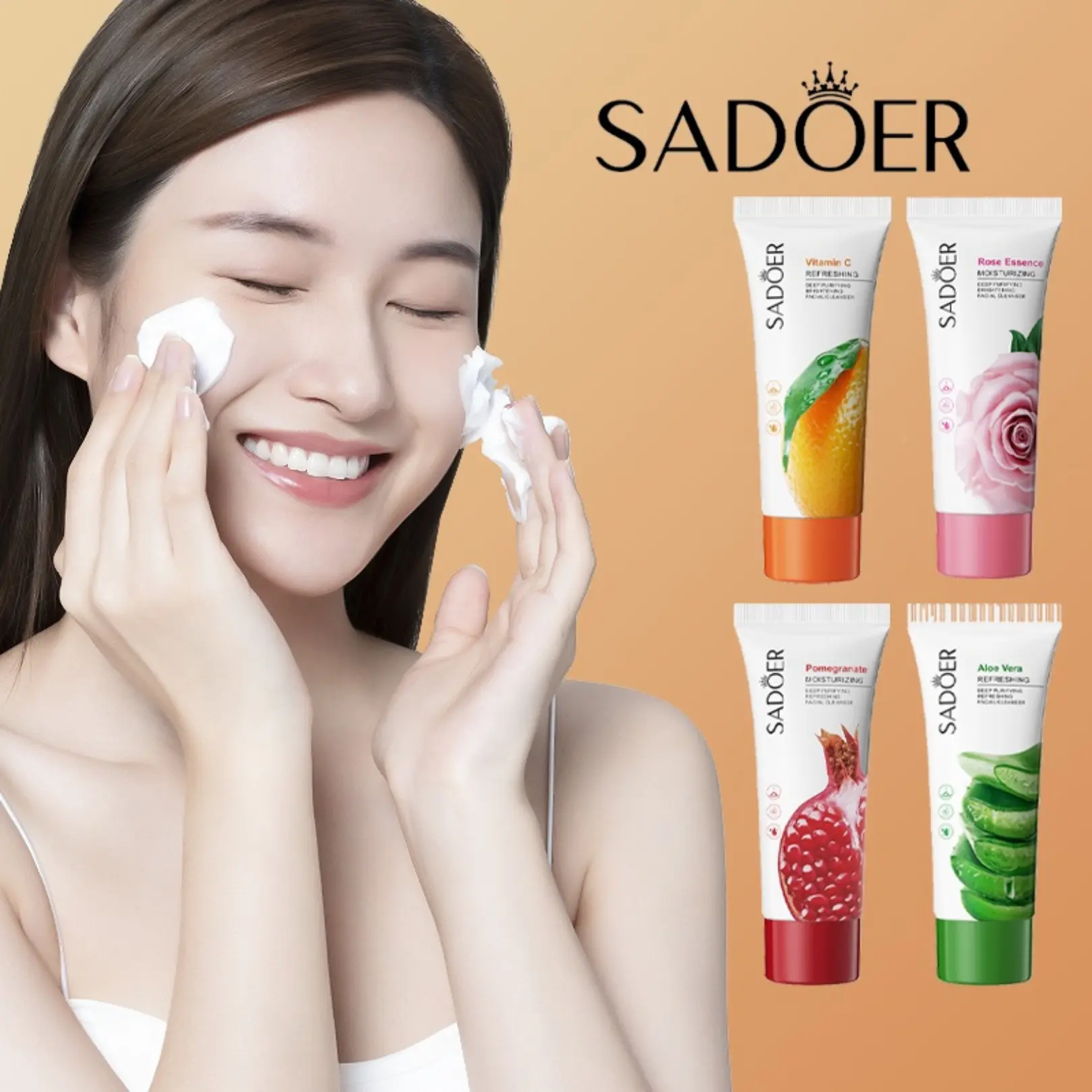 SADOER Facial Wash Sabun Pembersih Wajah Cleanser Anti Jerawat Komedo & Mencerahkan Kulit Kusam Membersihkan Kotoran Muka Vitamin Mengencangkan Aging Memudarkan