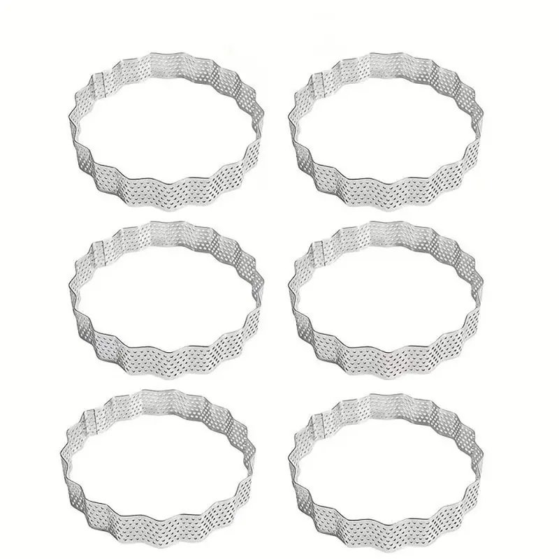 Stainless Steel Cake Ring, 6 Counts/set Round Cake Mold with Hollow Out Edge, Cake Baking Mold, Baking Tool for Home Kitchen 8