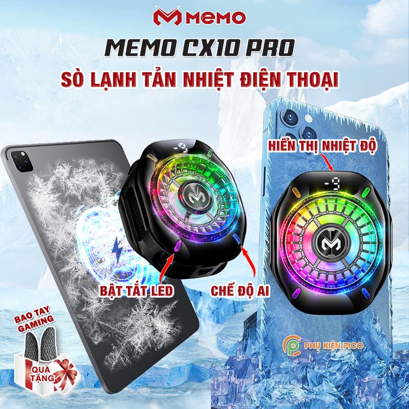 Quạt tản nhiệt điện thoại sò lạnh Memo CX10 Pro AI RGB sò lạnh AI từ tính Led RGB Gaming thế hệ mới đóng băng full mặt