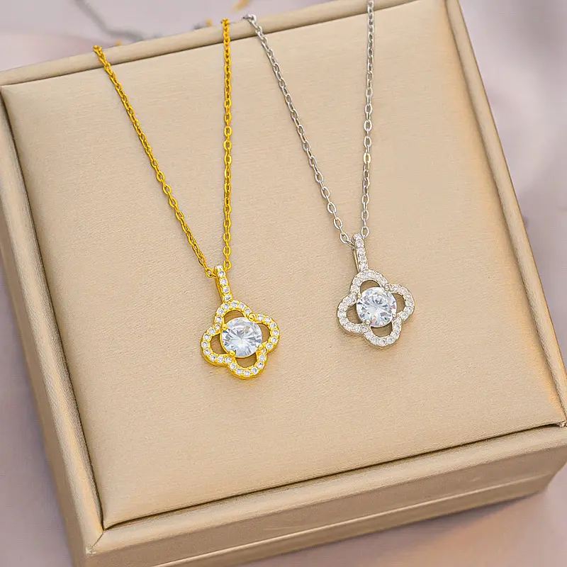 Vòng Cổ Cô Gái, Phong Cách Mới, Cỏ Ba Lá Giá Cả Phải Chăng, Sang Trọng, Được Làm Bằng Thép Titan, Không Phai Màu, Không Đen, Thích Hợp Làm Quà Tặng Cho Bạn Gái, Vợ, Mẹ Trang Sức Jewelry Women Chain Dây Chuyền 0