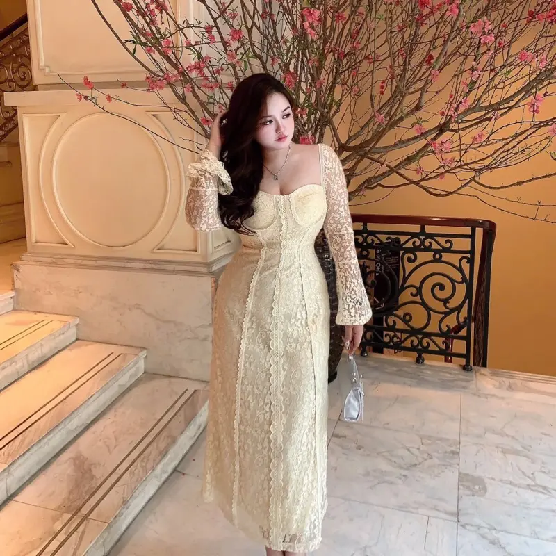 D161 Đầm ren cúp ngực dáng dài 3