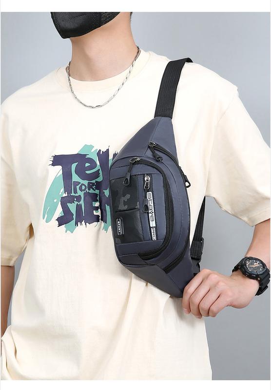 Product Introduction of Solid Color Men Chest Bag Outdoor Sports Waist Pack For Boys Multi Layered Design Crossbody Bags 2