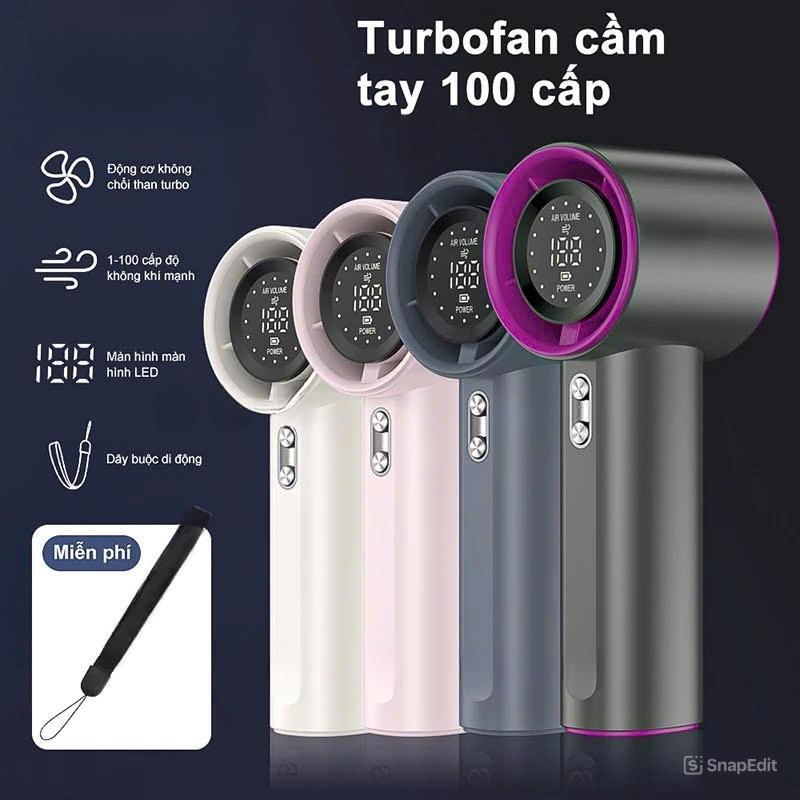 Quạt Cầm Tay Turbo Jet 4000mAh Pin Sạc Lại, 100 Cấp Độ Gió, Tốc Độ Cao 100 Vòng/Phút
