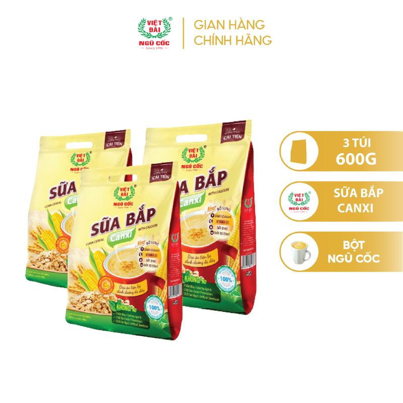 Combo 3 Bột Ngũ Cốc Sữa Bắp Canxi VIỆT ĐÀI Bổ Sung Canxi Giúp Xương Chắc Khỏe Túi 600g