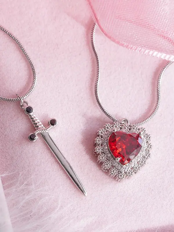 Gothic Heart & Sword Design Couple Pendant Necklace, Fashion Jewelry for Party, Daily Decor, Trendy All-match & Exquisite Jewelry Accessories for Birthday Gift, Valentine's Day, Gift 2