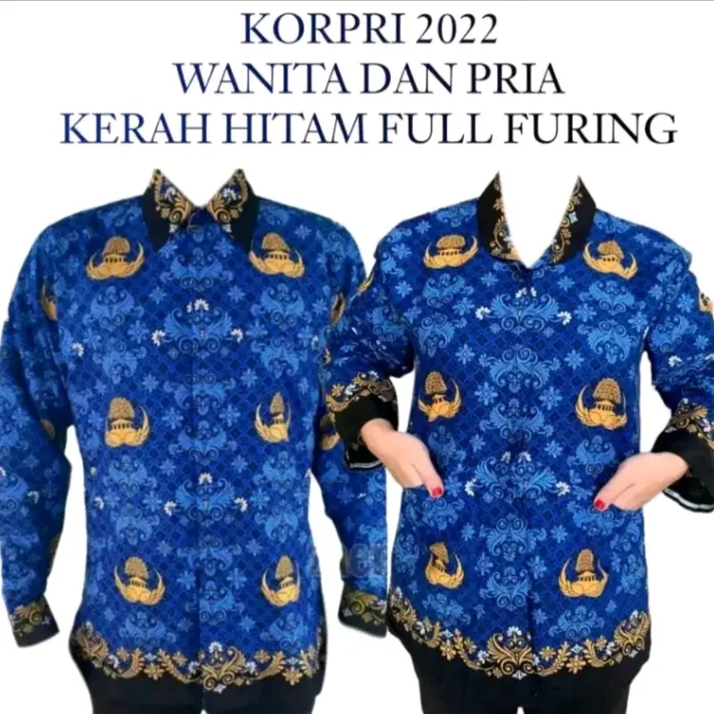 BATIK KORPRI WANITA DAN PRIA KERAH HITAM LAPISAN FURING HALUS KATUN SRITEK 40s ful furing halus 0