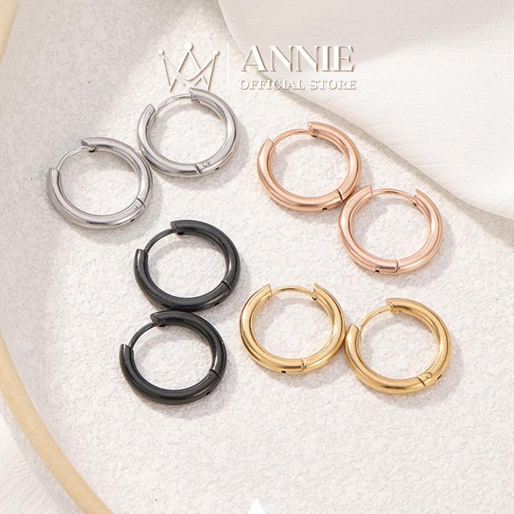 Bông tai titan thép y tế tròn basic không dị ứng - Annie