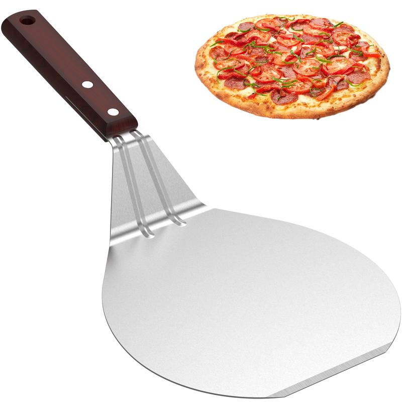 Stainless Steel Pizza Peel Metal Round Pizza Paddle Pizza Spatula with Wood Handle Cake Lifter Transfer Tray Pizza Shovel for Baking Homemade Pizza and Bread or Cheese Serving Tray 13.2x6.5inch Pp9kA 6