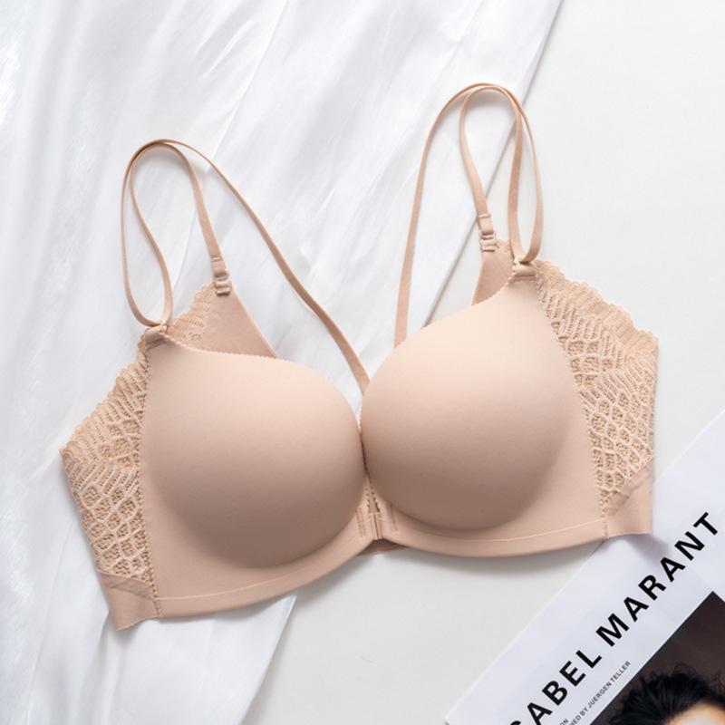 Product Introduction of Small Chest Gathered without Trace Wireless Seamless Front Button Beauty Back Underwear Ladies New Breast Holding Bra Thin 15