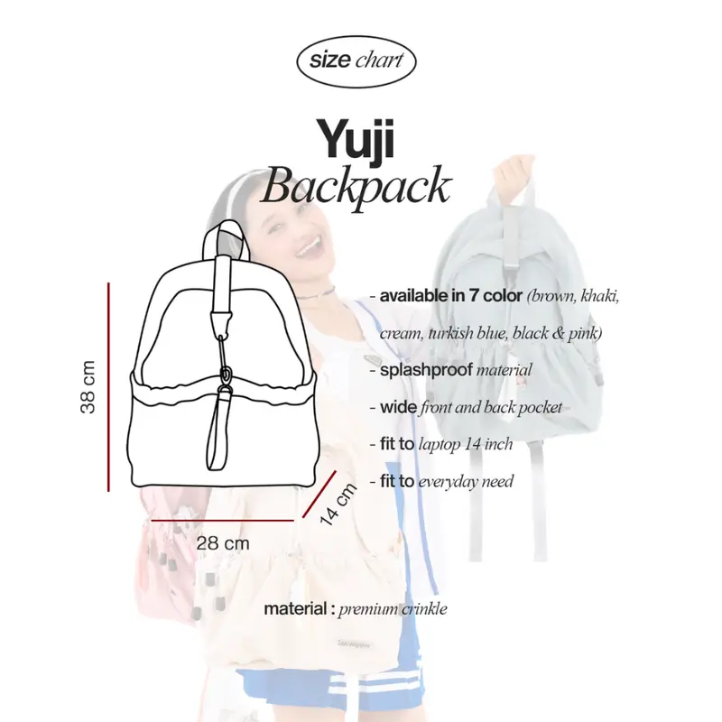 Zakwoowstyle Yuji Backpack FREE KEYCHAIN | Ransel Crinkle Lucu Anti Air Pink | Ransel Unisex 8