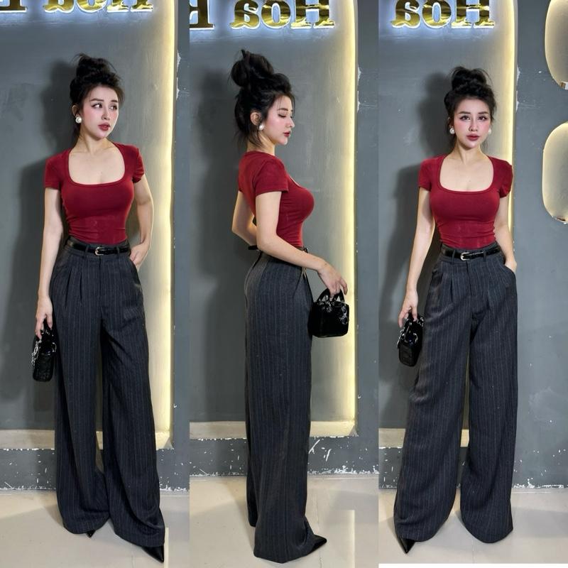  Quần xuông đính đá lưng siêu cao. Xuông đính đá bling bling sang chảnh đá dập chắc chăn ko sợ rơi ạ. Chất vải dày dặn ống quần rộng sang. Phối áo thun áo sơ mi đều xinh ạ.  Nâu đá Xám đá Xanh navy đá  Eo dứoi 66cm s Eo dứoi 73cm m Eo dưới 80cm l 