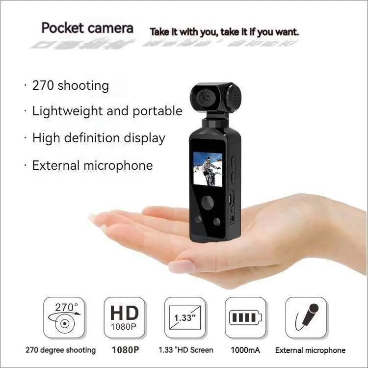Camera Hành Động Bỏ Túi, Độ Phân Giải 4K HD, Có Thể Xoay 270 °, Wifi, Máy Ảnh Thể Thao Mini, Có Hộp Đựng Chống Thấm Nước, Thích Hợp Cho Mũ Bảo Hiểm, Du Lịch, Xe Đạp, Máy Ghi Âm Lái Xe