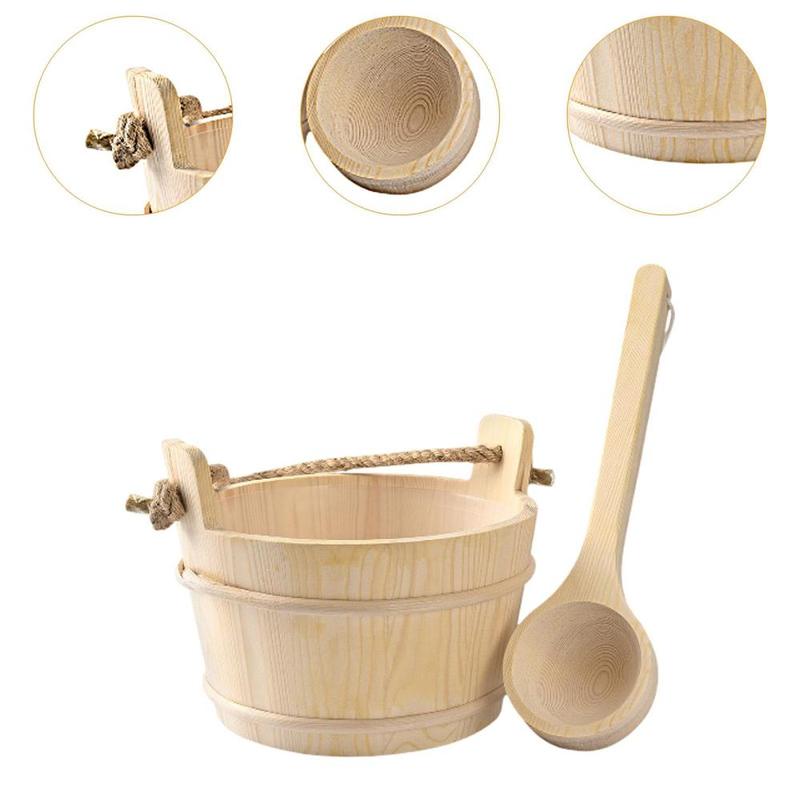 Product Introduction of Wooden Sauna Barrel and Ladle Portable Multifunctional 4L Large Capacity Bath Supplies for SPA Bath Sauna Room Hotel Bathroom 1