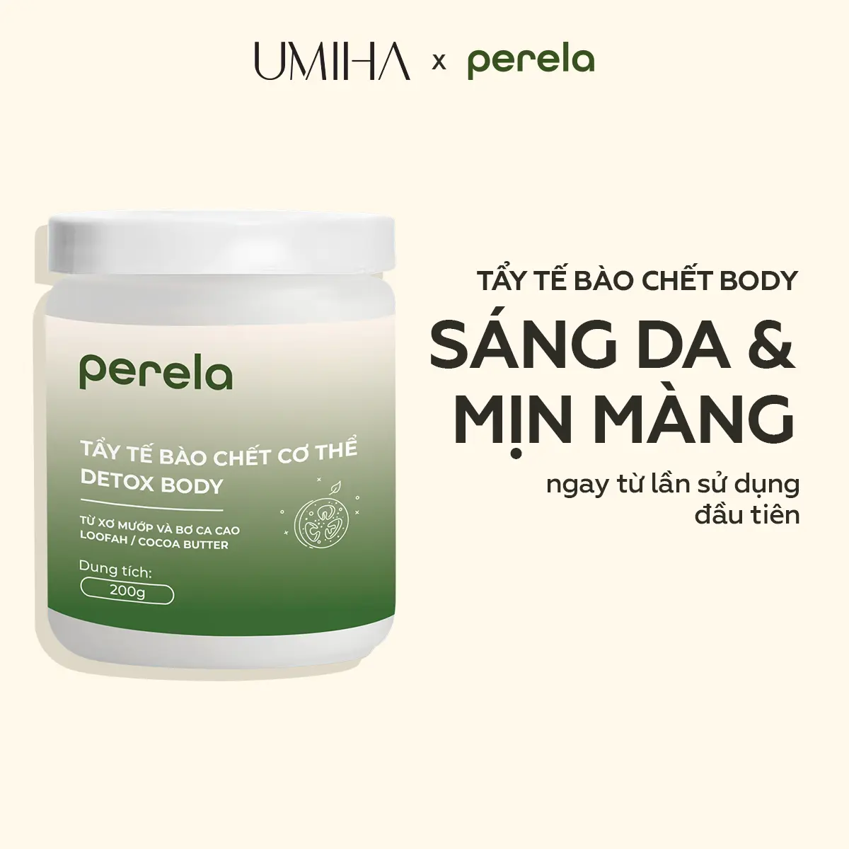 Tẩy tế bào chết body xơ mướp UMIHA x Perela 200ml tẩy da chết chăm da sáng mịn, dưỡng ẩm chuẩn Spa