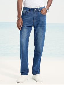 Men's Regular Fit Solid Color Straight Leg Jeans, Casual Comfy Denim Trousers for Daily Wear, Fashion Men's Bottoms for All Seasons, Cotton