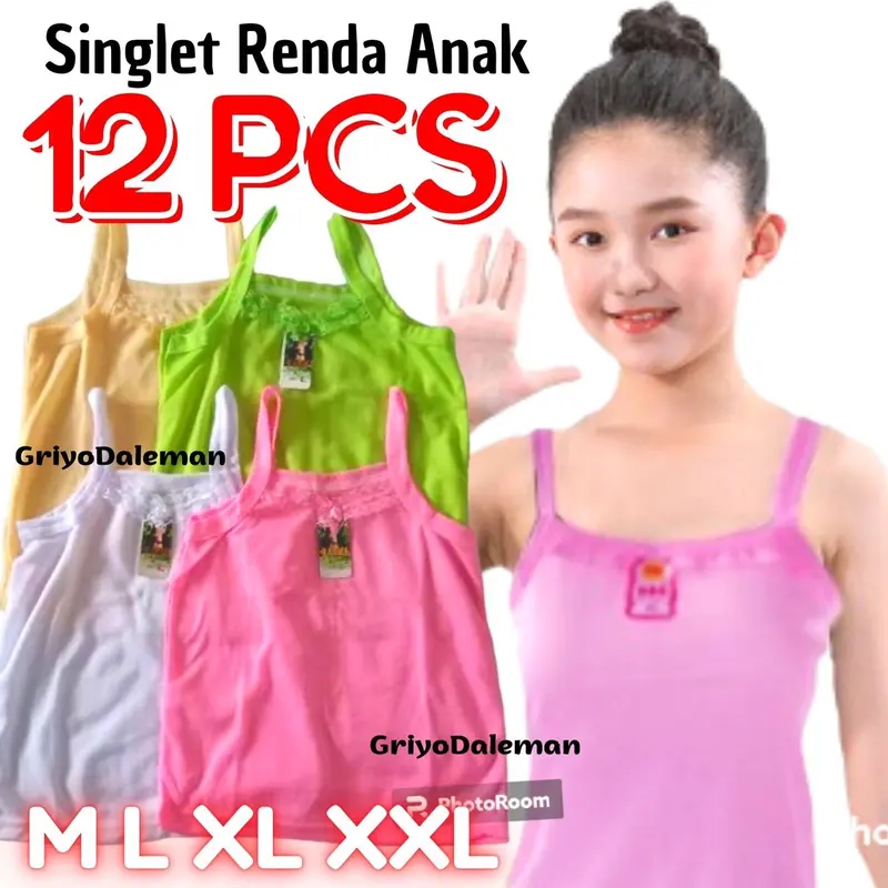 12 PCS SINGLET KAOS DALAM ANAK PEREMPUAN ELIT WARNA 2