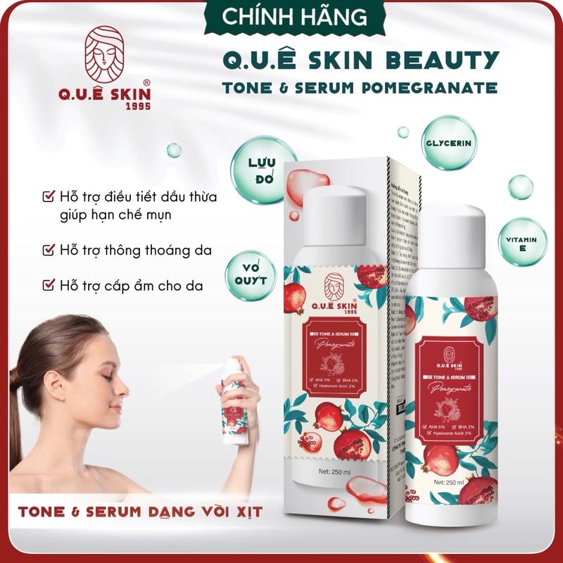 Tinh chất Toner hoa hồng & Serum mặt AHA 5% & BHA 2% dạng xịt 250ml cho Da Sạm Dầu mụn hỗ trợ sạch Cấp ẩm Mềm mịn chiết xuất Vỏ quýt & Lựu đỏ Toner Skincare Làm Đẹp Da thương hiệu Quê Skin toner quoc