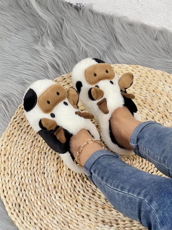 Women's Cute Cow Design Plush Slippers, Warm Bedroom Slippers for Winter, Silent Anti-slip Slippers for Daily Used 4