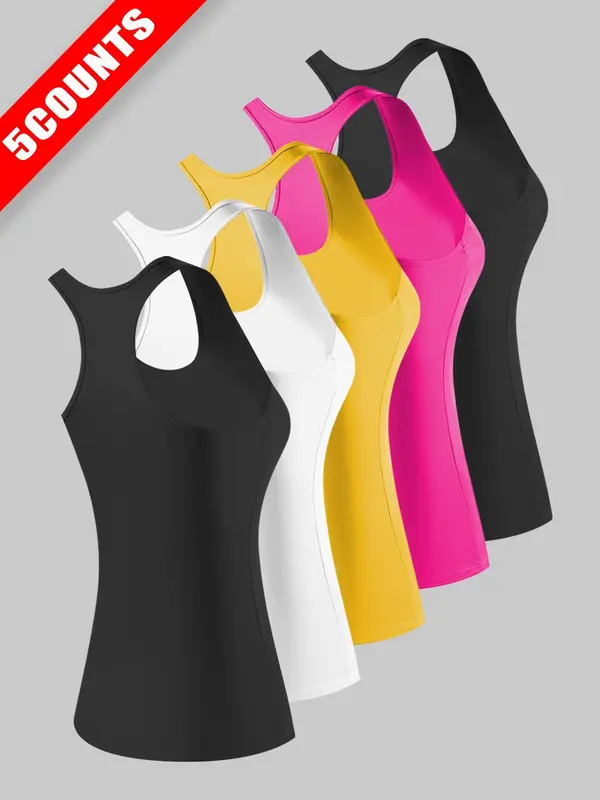 Women's Solid Color Sports Tank Top, Breathable Comfortable Sports Vest, Ladies Sportswear for Indoor Outdoor Wear 2
