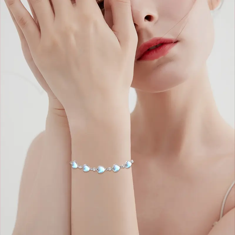 Moonstone Heart Bracelet, 925 Sterling Silver Jewelry Gift with Gold Accents 4