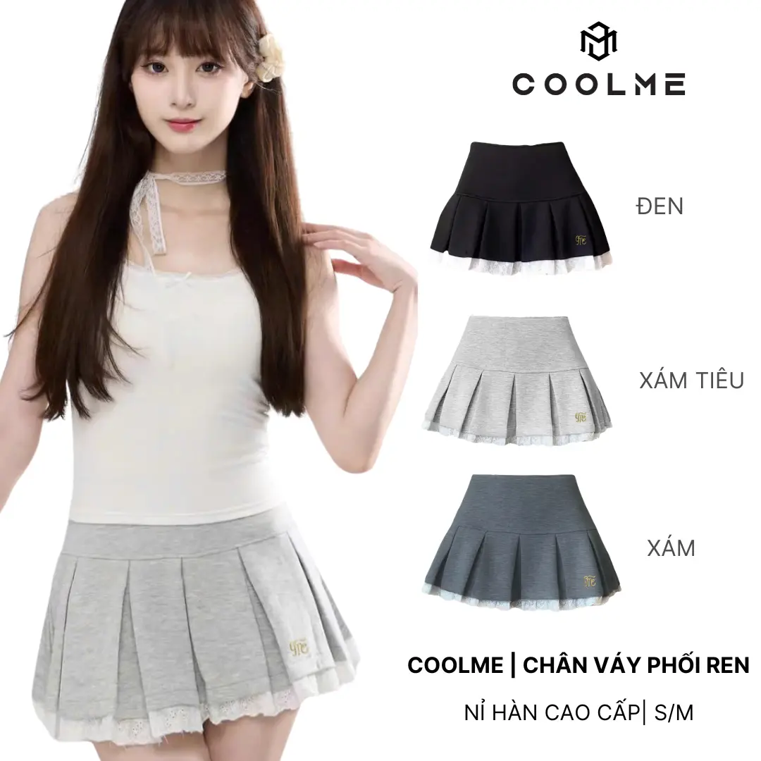 Chân váy ngắn Coolme Naughty phối ren xếp ly Hàn Quốc Women Pants Voan Đen
