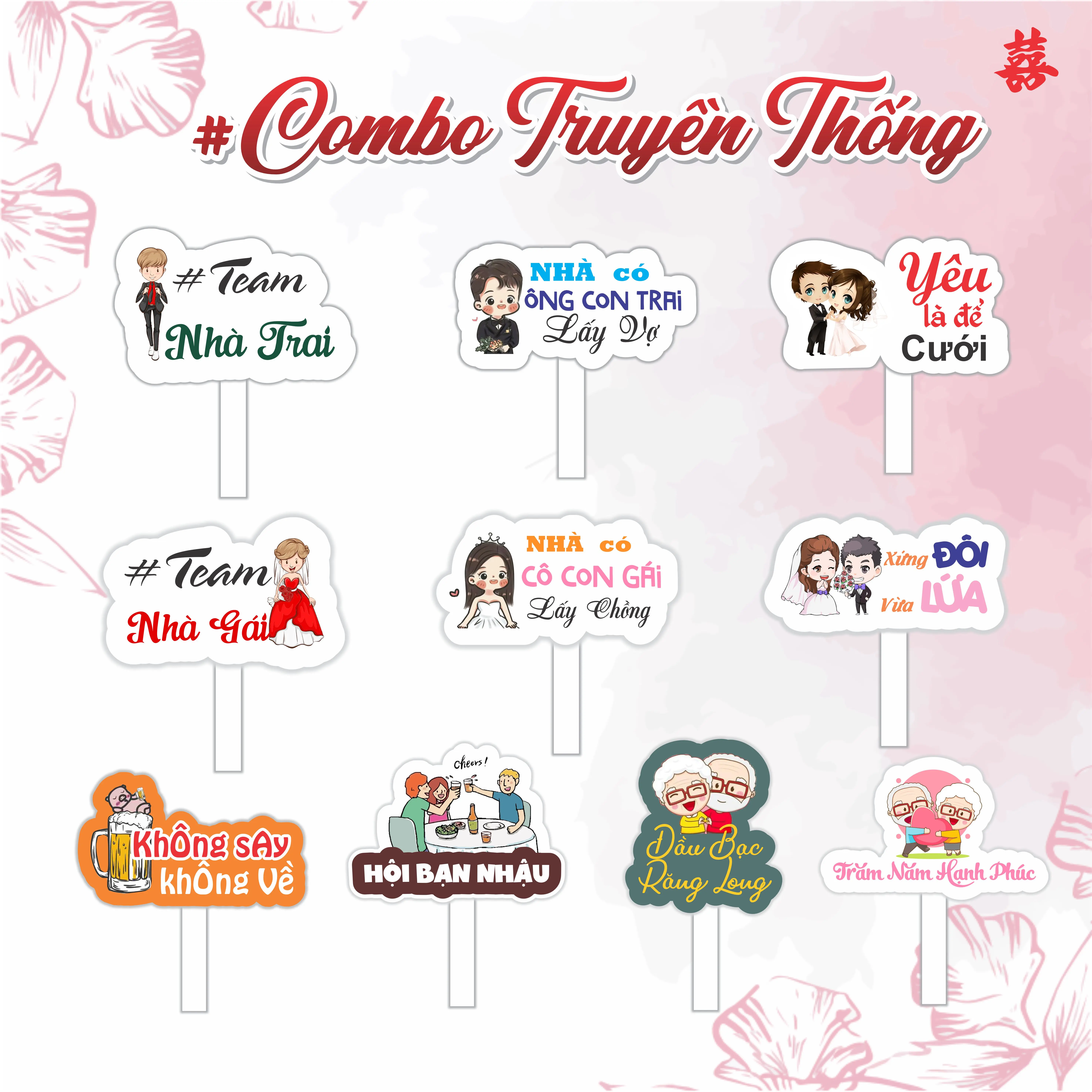 Combo 10 Hashtag cầm tay đám cưới. Hashtag chụp ảnh.