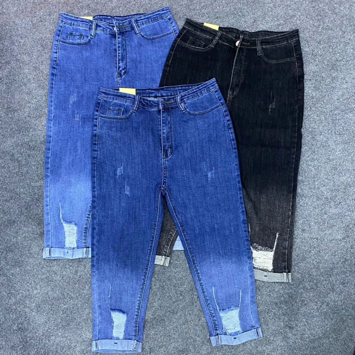 Quần jeans 9 tất có giản thời trang 2 màu rách lai 45kg 75kg 3 màu