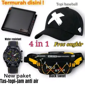 Paket hemat 4 in1 TAS SELEMPANG free topi + dompet + jam