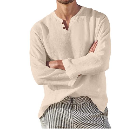 Product Introduction of Men's Casual Loose Fit V-Neck Long Sleeve Linen Beach Shirt kurta  lelaki alain delon kurt a lelaki hari  raya  outfit kurta  3  suku  lelaki 5