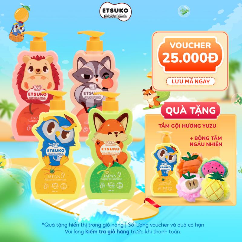 Combo 2 Sữa Tắm Gội Cho Bé ETSUKO Lành Tính Dưỡng Ẩm Và Làm Sạch Da Bé Từ 2 Tuổi Trở Lên 400ml