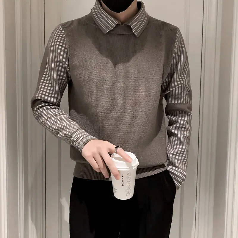 Áo Polo Mùa Thu Và Mùa Đông Cho Nam, Áo Len Dài Tay Có Ve Áo, Đồ Dệt Kim Pu Shuai, Trang Phục Công Sở Nam Đẹp Trai, Áo Sơ Mi Lớp Đế Trong