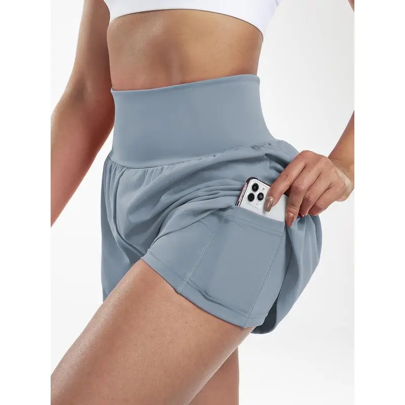 Women's 2 in 1 High Waist Pocket Sports Shorts, Gym Shorts, Casual Comfy Breathable Athletic Shorts for Tennis Pickleball, Ladies Sportswear for Indoor Outdoor Wear 5