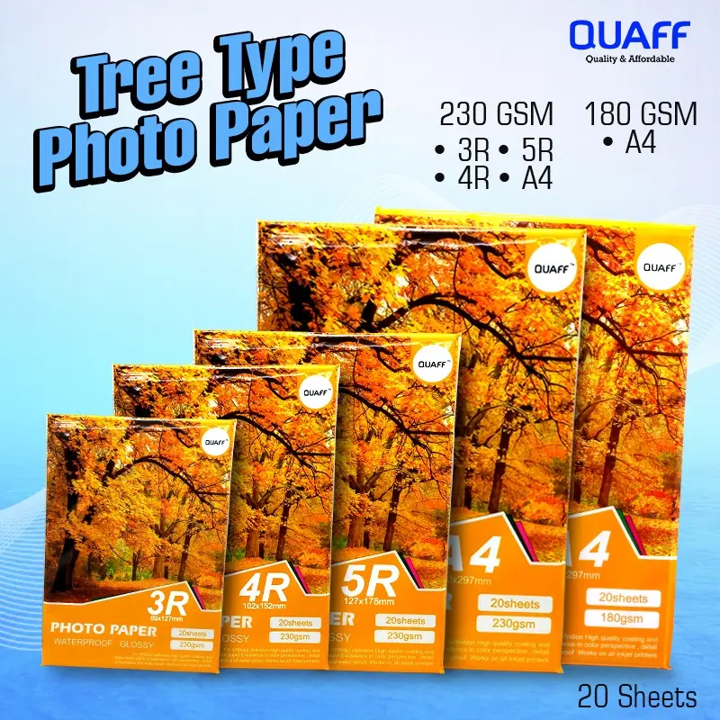 Quaff Tree Type Glossy Photo Paper A4 5r 4r 3r Size 180gsm & 230gsm 20 ...